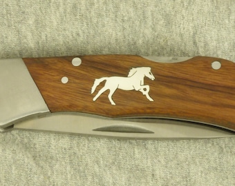 Kershaw pocket knife with Hand cut sterling silver horse inlay