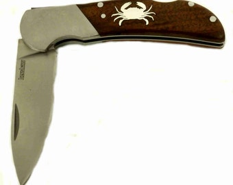 Kershaw pocket knife with Hand cut sterling silver crab inlay