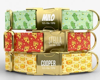 Food Pattern Dog Collar | Metal Buckle | Adjustable | Made in USA | Fun Snack Print | TPRNC-40
