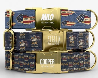 USA 250 Dog Collar | Metal Buckle | Adjustable | Made in USA | 250 Years Freedom | TPRNC-23
