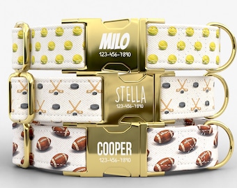 Sports Dog Collar & Leash Collection | Metal Buckle | Adjustable | USA Made | Football Hockey Tennis | TPRNC-10