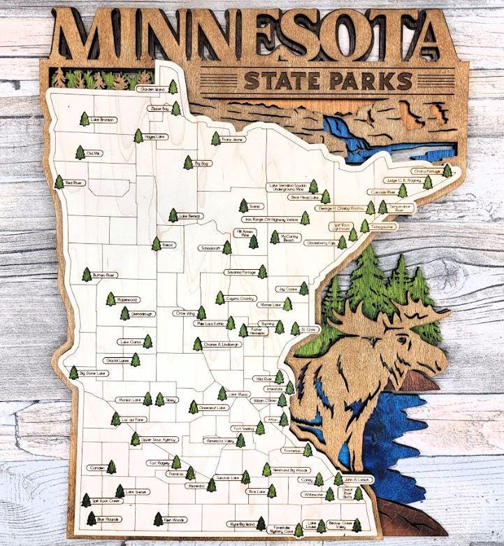 Minnesota State Park Tracker Map Wooden Adventure Travel Tracker Hiking Gift Cabin Decor Outdoor Bucket List Explorer Display