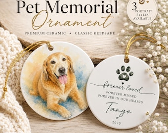Personalized Pet Memorial Ornament | Round Keepsake | Custom Dog Portrait | Sympathy Gift | Pet Loss | Rainbow Bridge
