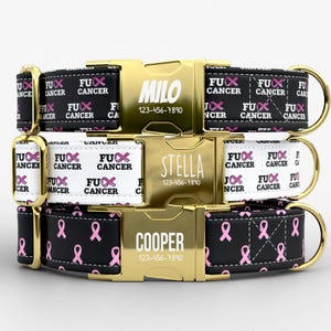 Breast Cancer Awareness Dog Collar & Leash Collection | Metal Buckle | Adjustable Pet Collar | Made in USA | Pink Ribbon Support | TPRNC-17