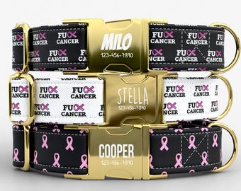 Breast Cancer Awareness Dog Collar & Leash Collection | Metal Buckle | Adjustable Pet Collar | Made in USA | Pink Ribbon Support | TPRNC-17