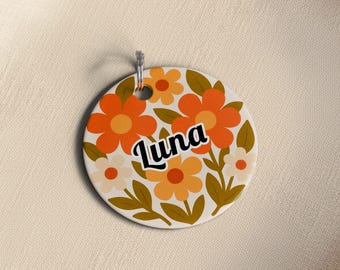 Retro Floral Dog ID Tag | Personalized Pet Tag, USA Made