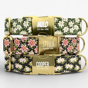 Lily Dog Collar | Metal Buckle | Adjustable | Made in USA | Elegant Floral Print | TPRNC-22