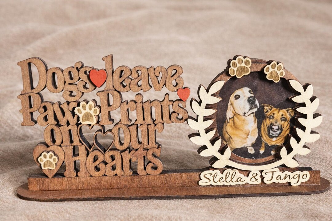 Personalized Dog Paw Print Photo Frame Wooden Pet Memorial Etsy