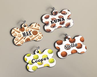 Baseball Dog ID Tag | Bone Metal Tag | Durable Aluminum | Made in the USA | Sports Theme