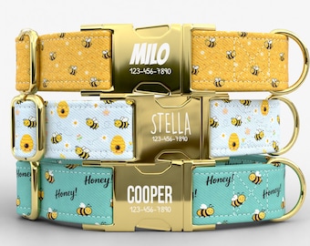 Honey Bee Dog Collar | Adjustable Metal Buckle, USA Made Pet Accessory, TPRNC-14