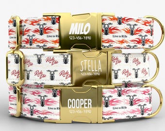 Dog Collar & Leash Set | Metal Buckle, Adjustable, Biker Pup Design, TPRNC-12