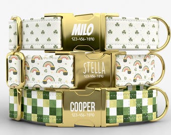 St Patrick's Day Collar & Leash Collection | Metal Buckle | Adjustable | USA Made | Lucky Shamrock  | TPRNC-1