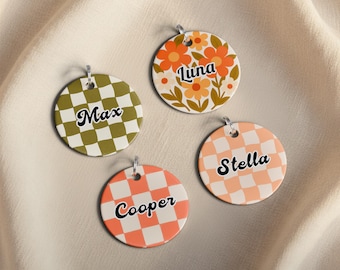 Retro Checkered Personalized Pet ID Tag | 70's Style, USA Made