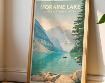 Moraine Lake Banff National Park Poster: Matte Vertical Vintage Travel Print