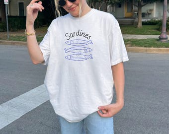 Sardines Portugal Fish Shirt: Blue & White Comfort Colors T-Shirt, 100% Cotton, S-4XL