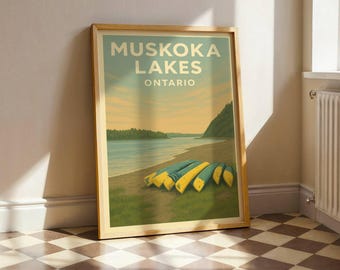 Póster vertical mate de los lagos Muskoka: Impresión artística de estilo rural de Ontario, Canadá