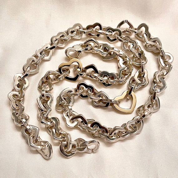 Tiffany & Co. Heart Link Necklace Bracelet Set 925 Silver 750 18k