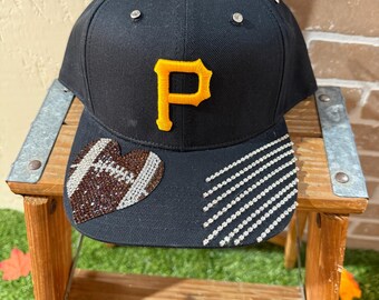 Pittsburgh Rhinestone Football Hat | Game Day Cap | Rhinestone Hat | Steelers | NFL | Baseball Hat |Adjustable Hat | Custom Hat | Hat | Pitt