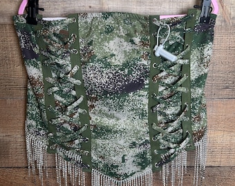 Camo Rhinestone Tube Top | Lace-Up Cowgirl Crop Top | Western Festival Outfit | Handmade Bling Top | Country Concert Style