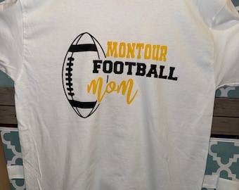 Montour Football Mom Rhinestone T-Shirt | Glitter Text Spirit Wear | Custom Game Day Tee | Size Large