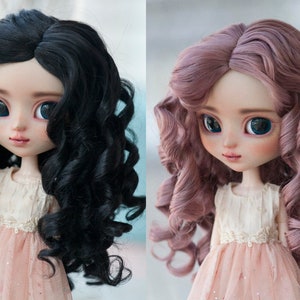 9-10" Doll Wig for Pullip 1/3 BJD SD Doll FairyLand FeePle60 Grey Purple/Black French Princess Classic Curly with Middle Parting