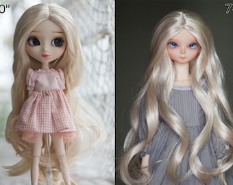 Long Mermaid Curly Doll Wig for Pullip BJD 1/3 1/4 SD MSD Miniefee Dollfie Doll Size 7-8"/9-10" Light Blonde Wavy Wig