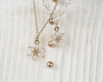 Doll Necklace Accessory Beads Snow Flower Pendant with Golden/Beads Chain for 1/3 1/4 BJD Neck Circumference 8-10cm Dolls