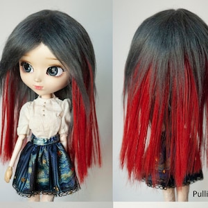 Customized Long Spike Doll Wig Black Gradient Color for DollfieDream/BJD/SD/Pullip/FairyLand/Blythe Doll Hair Extension Clip