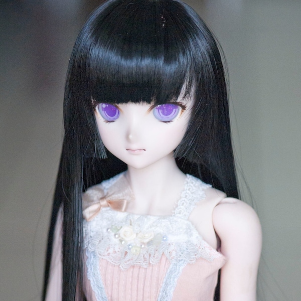 8-9" Hime Cut Doll Wig for 1/3 BJD SD Dollfie Dream DollFairyLand FeePle60 Doll Long Black Straight Doll Wig with Fringe