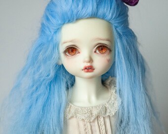 Light Blue Mohair Wig for BJD Pullip Blythe Dolls Dollife FairyLand FeePle60 Dolls and More Short Wavy Sky Blue Tibetan Mohair