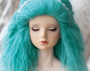 Turquoise Blue Green Mohair Wig for BJD Pullip Blythe Dolls Dollife FairyLand FeePle60 Dolls and More Short Wavy Tibetan Mohair