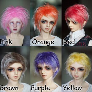 Può includere: Sei parrucche di diversi colori per bambole, tra cui rosa, arancione, rosso, marrone, viola e giallo.