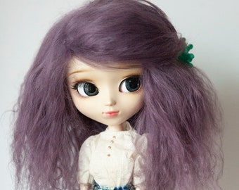 Dark Grey Purple Mohair Wig for BJD Pullip Blythe Dolls Dollife FairyLand FeePle60 Dolls and More Short wavy Tibetan Mohair