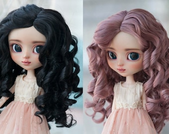 9-10" Doll Wig for Pullip 1/3 BJD SD Doll FairyLand FeePle60 Grey Purple/Black French Princess Classic Curly with Middle Parting