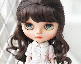 10-11" Blythe Doll Wig Dark Brown Long Curly Wig with Braid and Bangs