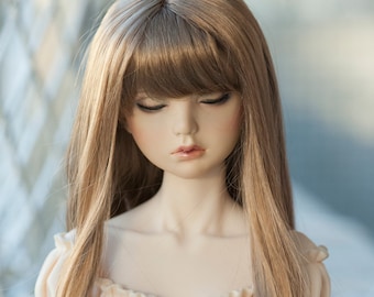 8-9" BJD Doll Wig: Long Straight Nature Brown Wig with Bangs