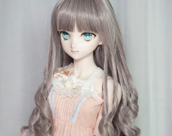 8-9" Grey Mix Pink Doll Wig for 1/3 BJD Dollfie Dream SD DollFairyLand FeePle60 Doll Long Gradient Color Curly Doll Wig with Fringe