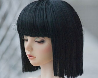 Black Bob Doll Wig: 8-9" 7-8" Heat-Resistant Fiber, 1/3 1/4 BJD SD MSD