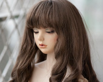 9-10" Doll Wig Long Wavy Dark Brown Wig with Bangs for Pullip 1/3 BJD SD Dream Dollfie FairyLand FeePle60 Doll