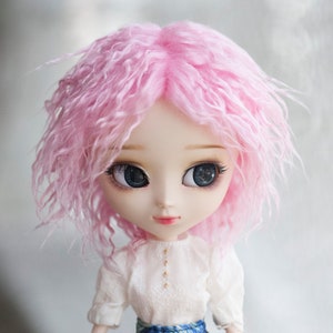 All Size Free Style Fur Doll Wig Pink Curly Spike Short Fake Fur Doll Wig for Dolls Volks Dollfie BJD SD MSD Minifee Pullip Blythe