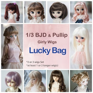 2 or 3 Doll Wigs Set Lucky Bag for 1/3 BJD and Pullip Girls Long/Short Curly and Cute Doll Wigs Mystery Bag 8-9" and 9-10" Size