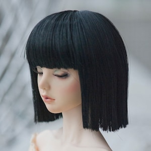 8-9&quot; Black/White Doll Wig Short Cutting Straight for 1/3 BJD SD Dollife FairyLand FeePle60 Dolls and More