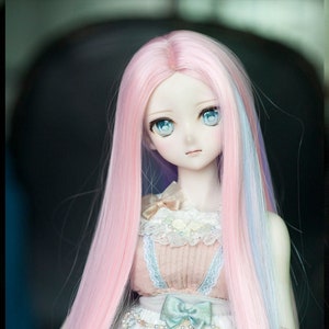 8-9" Doll Wig for 1/3 BJD SD Dream Dollfie FairyLand FeePle60 Doll Long Straight Wig Mix Pink Middle Parting/with Bangs