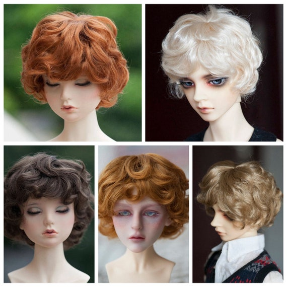 Doll Wig BJD Wig for Dolls Accessories,1/3 1/4 1/6 1/8 BJD Short Wig Curly Doll  Hair for Boy Doll Toy Gift 