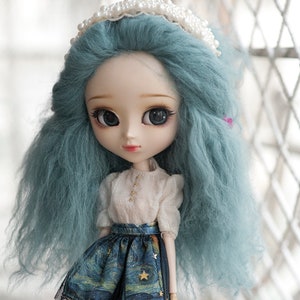 Cadet Blue Mohair Wig for BJD Pullip Blythe Dolls Dollife FairyLand FeePle60 Dolls and More Dollls Short Wavy Tibetan Mohair