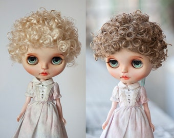 10-11" Super Curly Short Afro Doll Wig for Blythe Cute Light Blonde and Nature Brown 2 Colors