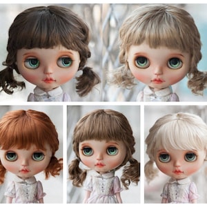 Blythe Doll Wig: Short Double Braids with Bangs, 10-11&quot;