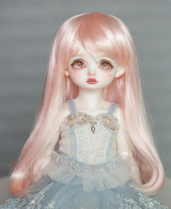 8-9" 1/3 BJD Doll Long Wig Hair Straight Smooth Bright Light Purple Buckle Tips 