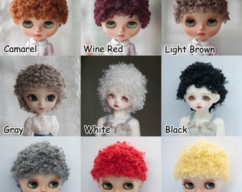 Short Curly Afro Doll Wig: Fake Fur Fabric, for BJD, Blythe, Pullip - 9 Colors