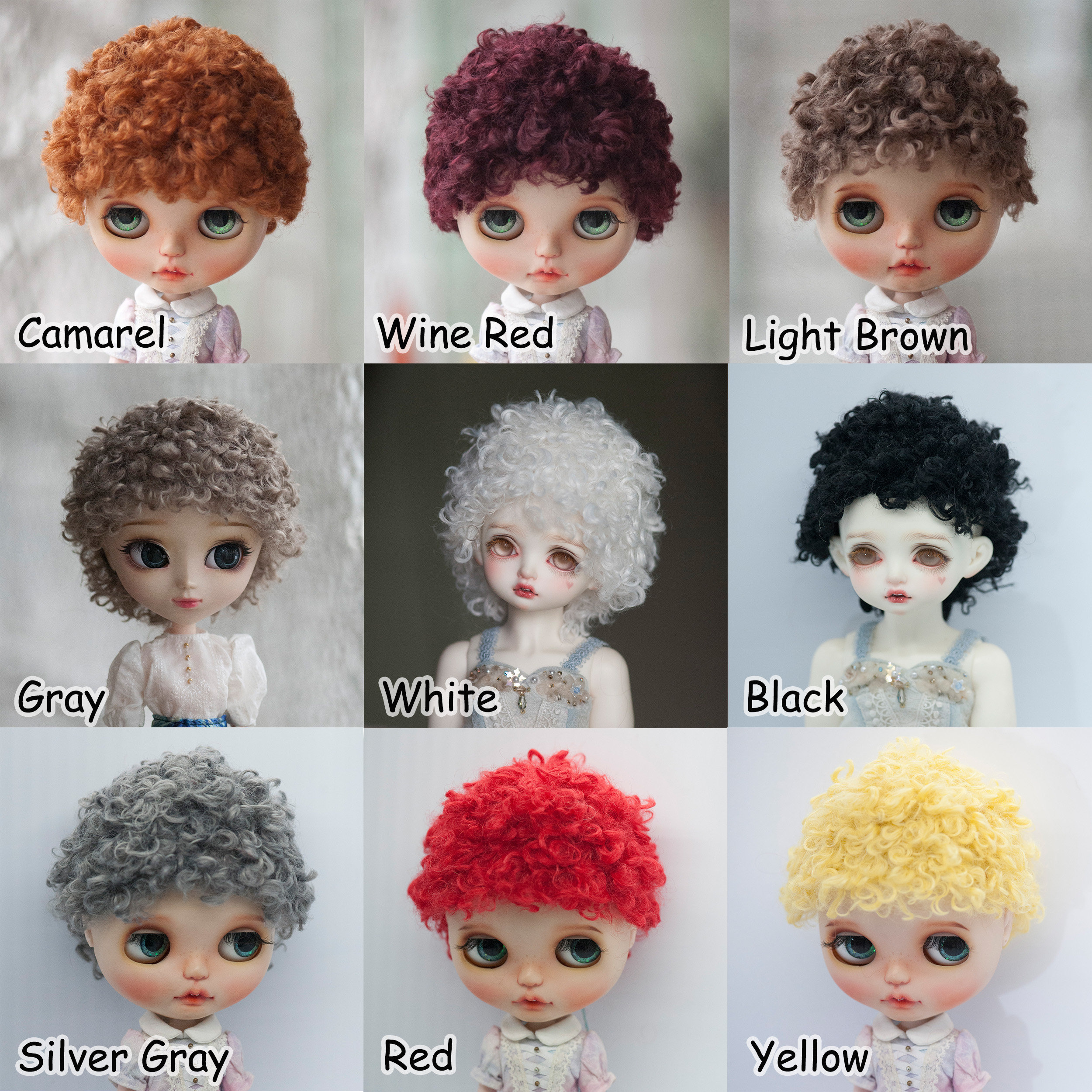 BJD Doll 1/4 7-8 Wig Short Afro Hair Fabric Fur Wig for Boy Girl Black 
